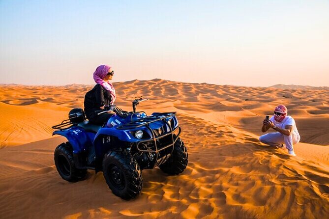 Desert Safari Dubai 30 Mins Quad Bike, Sand Board, Camel Ride BBQ - From Dubai hotels to the Lehbab red dunes