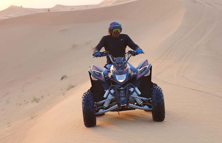 Desert Safari, Quad Bike, Camel Ride, Falcon & Sandboarding - Camels, tea, and a falcon at Sealine