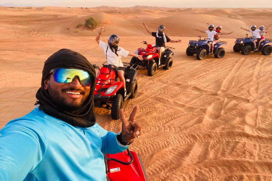 Dubai: Quad Bike Safari, Camels & Al Khayma Camp BBQ Dinner - Sandboarding and the photo stop
