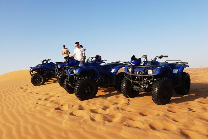 Dubai: Quad Bike Safari, Camels, & Camp with BBQ Dinner - Sandboarding and sunset photo time