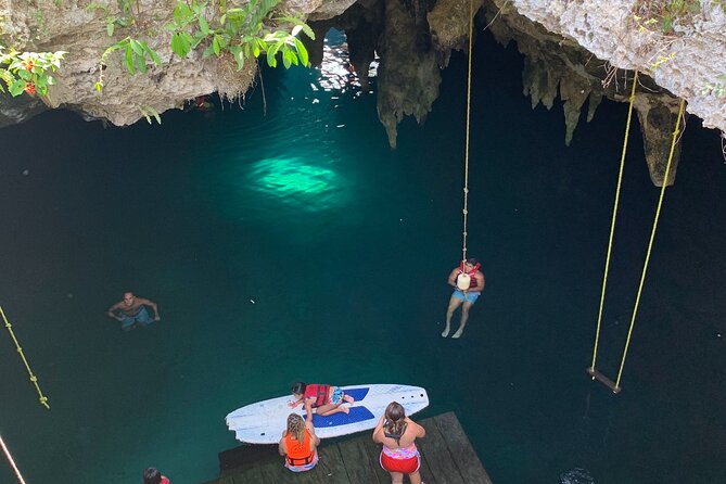 Family ATV Cenote Five Zip Lines Photos Taco Lunch Tequila Taste - Swimming in a freshwater cave lagoon