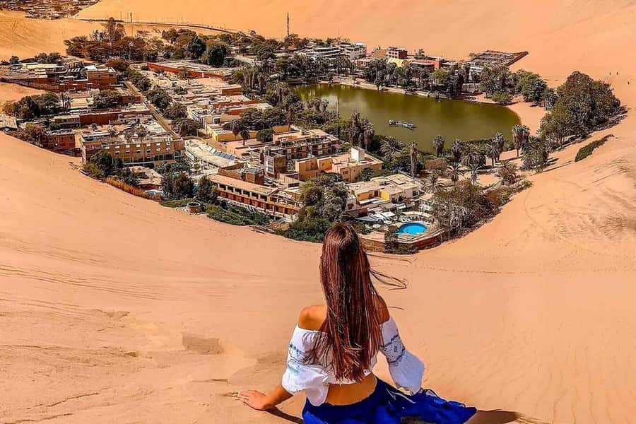 From Huacachina: Sandboarding and Dune Buggy Tour + Income - Leaving Huacachina Lagoon for the desert