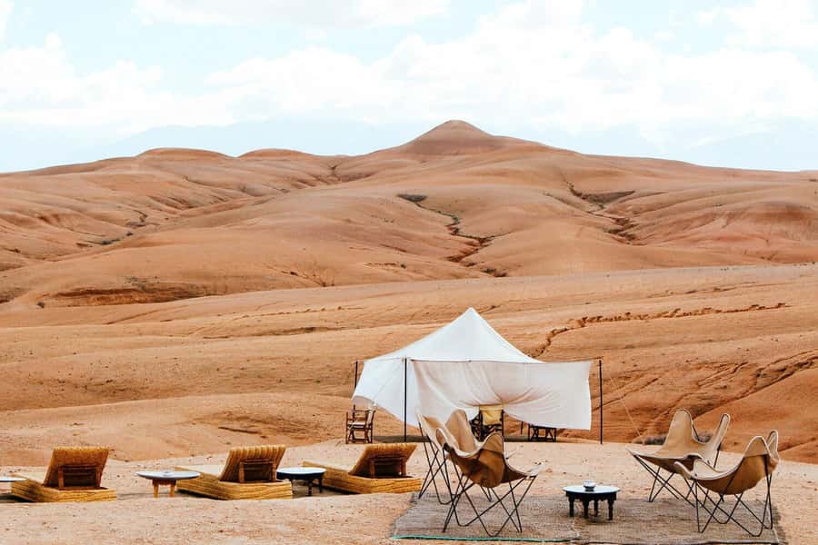 From Marrakech: Dinner show in Agafay Desert & Sunset Quad - Camel riding with the Atlas Mountains nearby