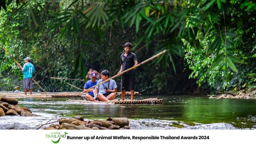 Khao Lak Multi-Adventure: Bamboo Rafting, ATV & Elephants - Bamboo rafting at Wang Kiang Koo Waterfall