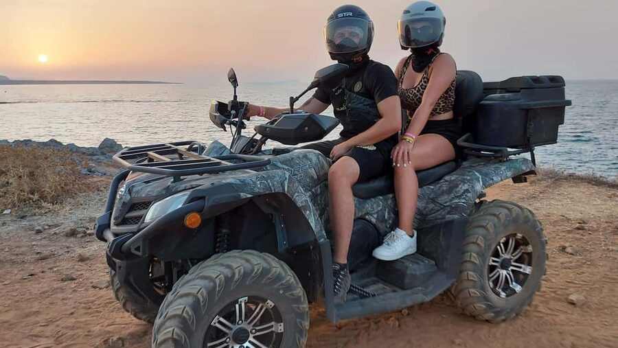 Malia: Off-Road Quad Safari Evening Tour / optional transfer - Milatos and its mountainside cave