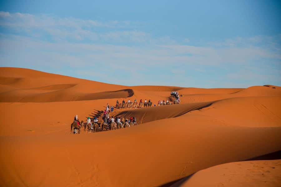 Marrakech: 3-Day Merzouga Desert Tour Camel & Sandboarding - Camel tracks into Erg Chebbi at sunset