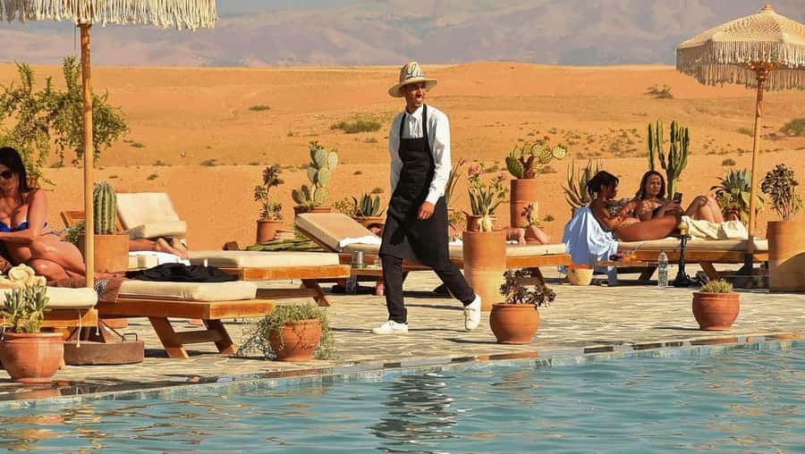Marrakech: Agafay Desert Quad Camel Rides, Pool, Dinner Show - Moroccan dinner beneath the stars