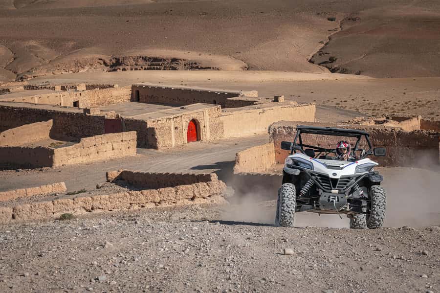 Marrakech: Half-Day Agafay Rock Desert Buggy Tour - A careful start with helmets and a test run