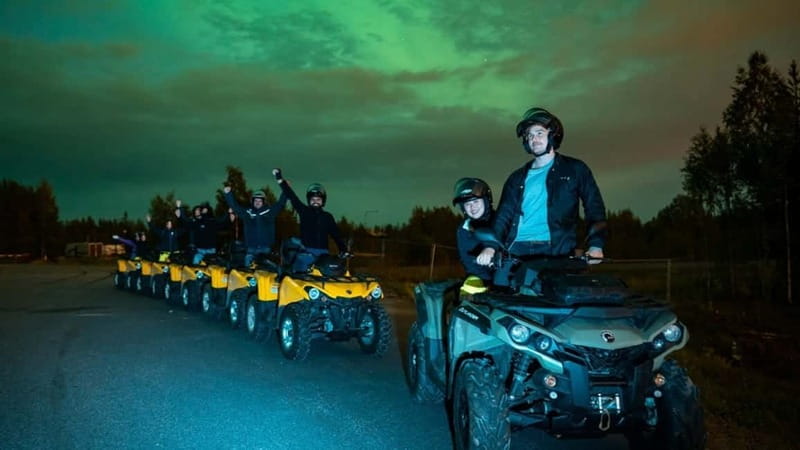 Rovaniemi: Northern Lights Quad Bike Tour - Sharing a quad on snowy forest trails