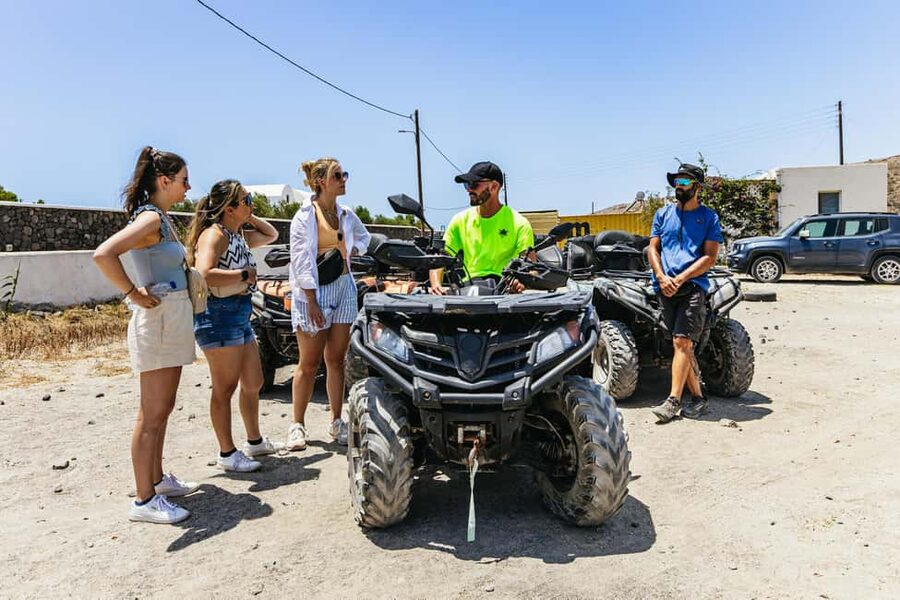 Santorini: ATV Quad Bike Tour with Lunch and Pickup - Caldera and volcano views from the road
