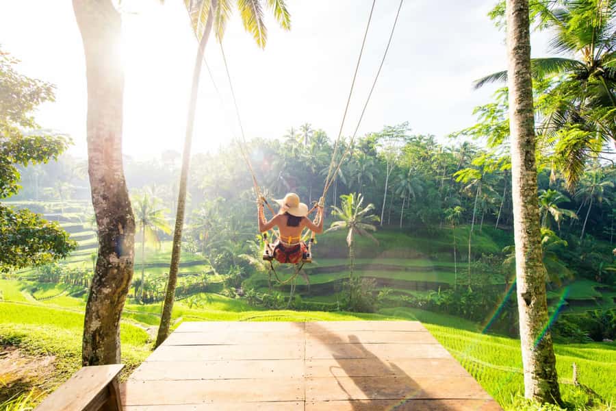 Ubud: Gorilla Face Quad Bike, Jungle Swing, Waterfall & Meal - Goa Raja Waterfall and its shafts of sunlight