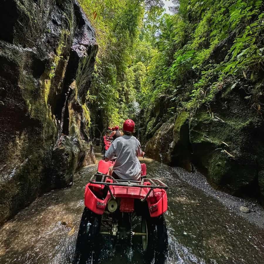Ubud: Jungle, Waterfall, and Tunnel ATV Tour & Lunch Options - Inside the cave and under the waterfall